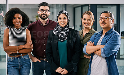 Buy stock photo Portrait of a group of young businesspeople posing together in their office
