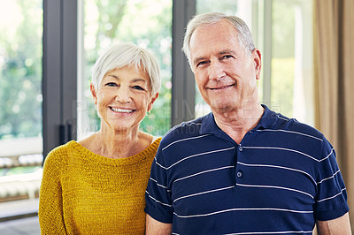 Buy stock photo Shot of a happy senior couple spending time together at home