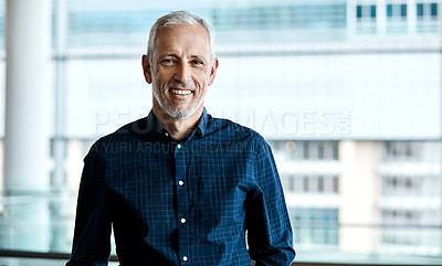 Buy stock photo Cropped portrait of a handsome businessman standing in his office
