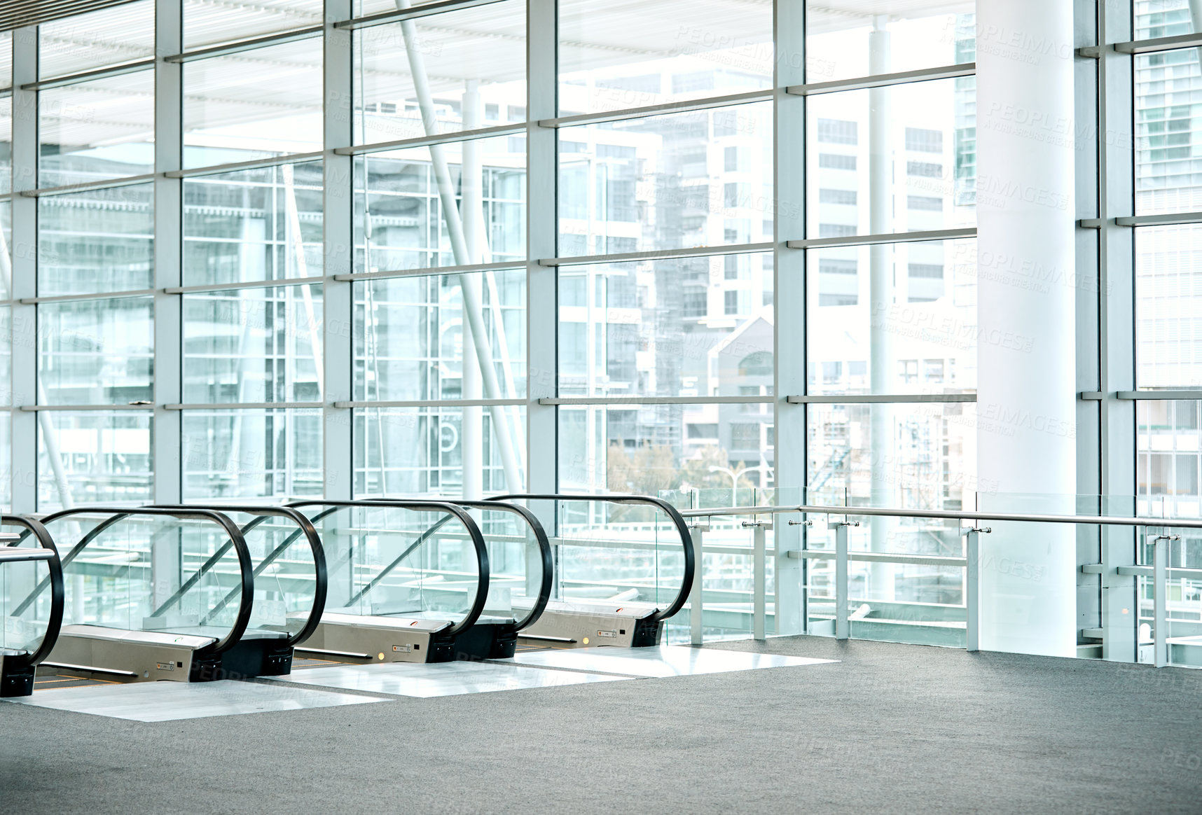 Buy stock photo Still life shot of escalators at an empty office building