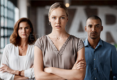 Buy stock photo Portrait of a group of businesspeople standing together in an office