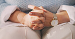 Mental health, old person or hands in home with nerves, anxiety trigger or memory of past trauma. Stress, overwhelmed or senior woman with flashback, overthinking or fear in emotional thoughts.