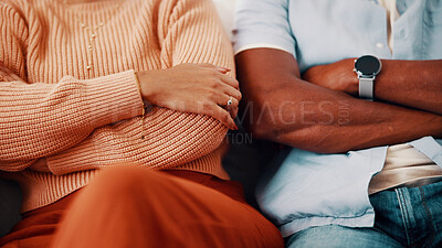 Buy stock photo Couple, ignore or separation with arms crossed for fight, disagreement or toxic relationship in home. Dispute, man or woman with break up, divorce or cheating affair for argument or conflict in house