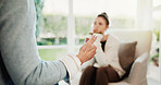Hands, woman and therapist in office for counseling, assessment and advice for mental health. Psychologist, talk or female person in workplace for therapy session, self reflection and personal growth