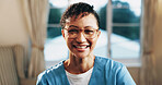 Healthcare, nurse and happy portrait in house for medical service, homecare and career integrity. Professional, mature woman and glasses in lounge for assisted living, carer and pride in patient care