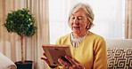 Smile, old woman and memory at house with picture frame, remembrance and nostalgia for loneliness. Happy, sentimental or senior person in lounge with photo album, reminiscing moment and mourning loss