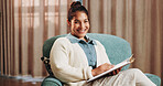 Happy, portrait and woman with clipboard for therapy, counseling and mental health service. Office, healthcare and therapist with smile, pride and documents for consulting, session and psychology
