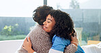 Hug, checkup and nurse with senior woman in nursing home with bonding, support or comfort at consultation. Smile, healthcare service and caregiver embracing elderly patient for good news on treatment