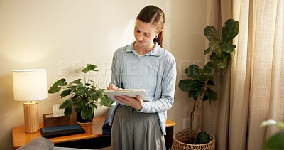 Buy stock photo Clipboard, woman and physiotherapist in clinic with report, appointment booking or information. Physical therapy, schedule and healthcare worker with paperwork for patient checklist in medical office