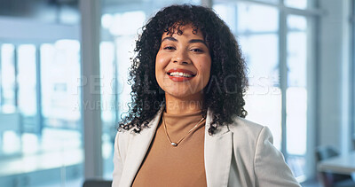 Buy stock photo Business, smile or woman in office with portrait, banking advisor or about us in finance industry. Happy, ambition or wealth consultant with pride, asset manager or confidence as investment planner.