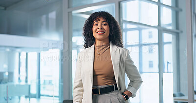 Buy stock photo Business, pride or woman in office with portrait, wealth advisor or about us in finance industry. Happy, ambition or banking consultant with career growth, asset manager or confidence as accountant.