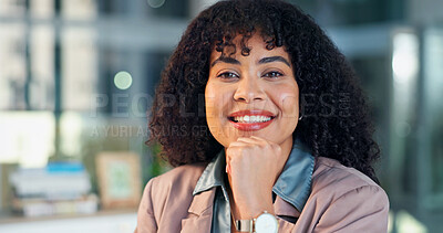 Buy stock photo Pride, smile or woman in agency with portrait, wealth advisor or about us in finance industry. Business, happy or banking consultant with ambition, investment planner or confidence in risk management