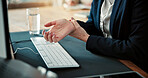 Business, person or hands with wrist injury in office for muscle tension or carpal tunnel syndrome. Employee, arm or pain with joint inflammation for overworked strain or pressure in workplace