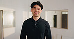 Happy, professional and portrait of businessman in office with confidence for creative career. Smile, about us and magazine editor with pride for job opportunity at startup company in workplace.