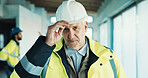 Happy, man and engineer with helmet for construction, safety and inspector for architecture. Portrait, mature person and contractor with hardhat for ppe, expansion supervisor and building development