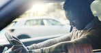 Business, driving and stress with black man in car for deadline, delay or traffic frustration. Anxiety, breakdown and worry with employee in vehicle for commute, transportation or travel problems
