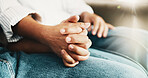 Couple, trust and holding hands with partner, bonding and relationship commitment on break or unity. Marriage, loyalty and support for spouse with physical touch, people and solidarity for love