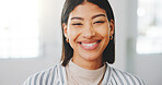 Smile, professional and portrait of businesswoman in office with confidence for career in real estate. Happy, about us and property agent at rental agency with pride for job opportunity in workplace.