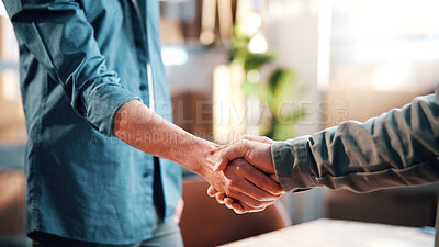 Buy stock photo Handshake, logistics and teamwork with people in office of factory together for delivery success. Agreement, supply chain and thank you with shipping team shaking hands in workplace for partnership