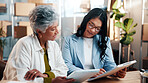 Women, tablet and discussion in workshop for logistics, supply chain or distribution order. Conversation, supplier and clipboard in small business for export, startup or stock inventory for ecommerce