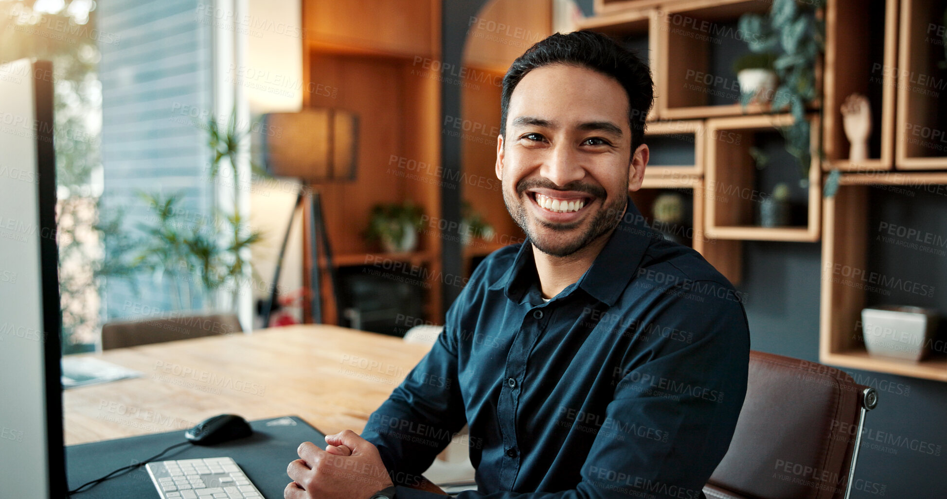 Buy stock photo Business, portrait or man in agency with smile, wealth advisor or about us in finance industry. Happy, ambition or investment consultant with pride, risk specialist or confidence as portfolio manager
