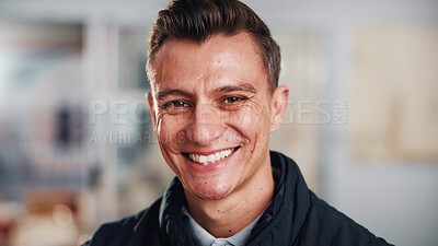 Buy stock photo Portrait, man and architect with smile for construction, inspector and about us for architecture. Happy, male person and contractor at site for engineering, quality assurance and building development
