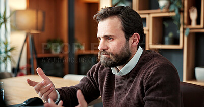 Buy stock photo Confused, office and business man with stress for work crisis, mistake and fail at financial agency. Thinking, finance and person with problem solving for risk assessment, error and doubt for report