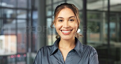 Buy stock photo Business, portrait and woman in office for finance consultant, about us and investment advisor. Corporate, professional and happy person with confidence for financial career, opportunity and pride