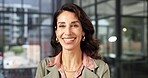 Happy, portrait and business woman in office for real estate, about us and property development. Corporate, smile and mature person with confidence for realtor career, lease consultant and pride