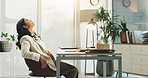 Financial advisor, thinking and businesswoman with laptop in office, online or planning for project. Business, reflection and person with tech for research, wealth management and remembering idea