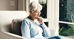 Old woman, cough or sick in home with health risk, tuberculosis or allergies with retirement. Female person, elderly and illness with lung pressure, inflammation or infection with disease at house