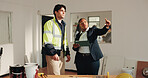 Architecture, inspection and team on site with tablet, design discussion and advice for renovation. Architect, people and talk in commercial building with tech, insight and planning for construction.