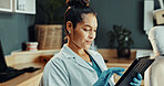 Tablet, woman and dentist in clinic with research for dental care, treatment or oral hygiene tips. Digital technology, smile and orthodontist on app for medical information or healthcare schedule.