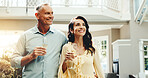 Relax, vacation and happy couple with champagne in resort for holiday getaway or weekend together. Man, woman or smile with alcohol, glass or drink for honeymoon trip or bonding in luxury retreat