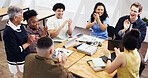 Smile, teacher and students in class with applause, good news and lesson success for passing exam. Above, people and clapping at campus with lecturer, celebration and academic progress for education