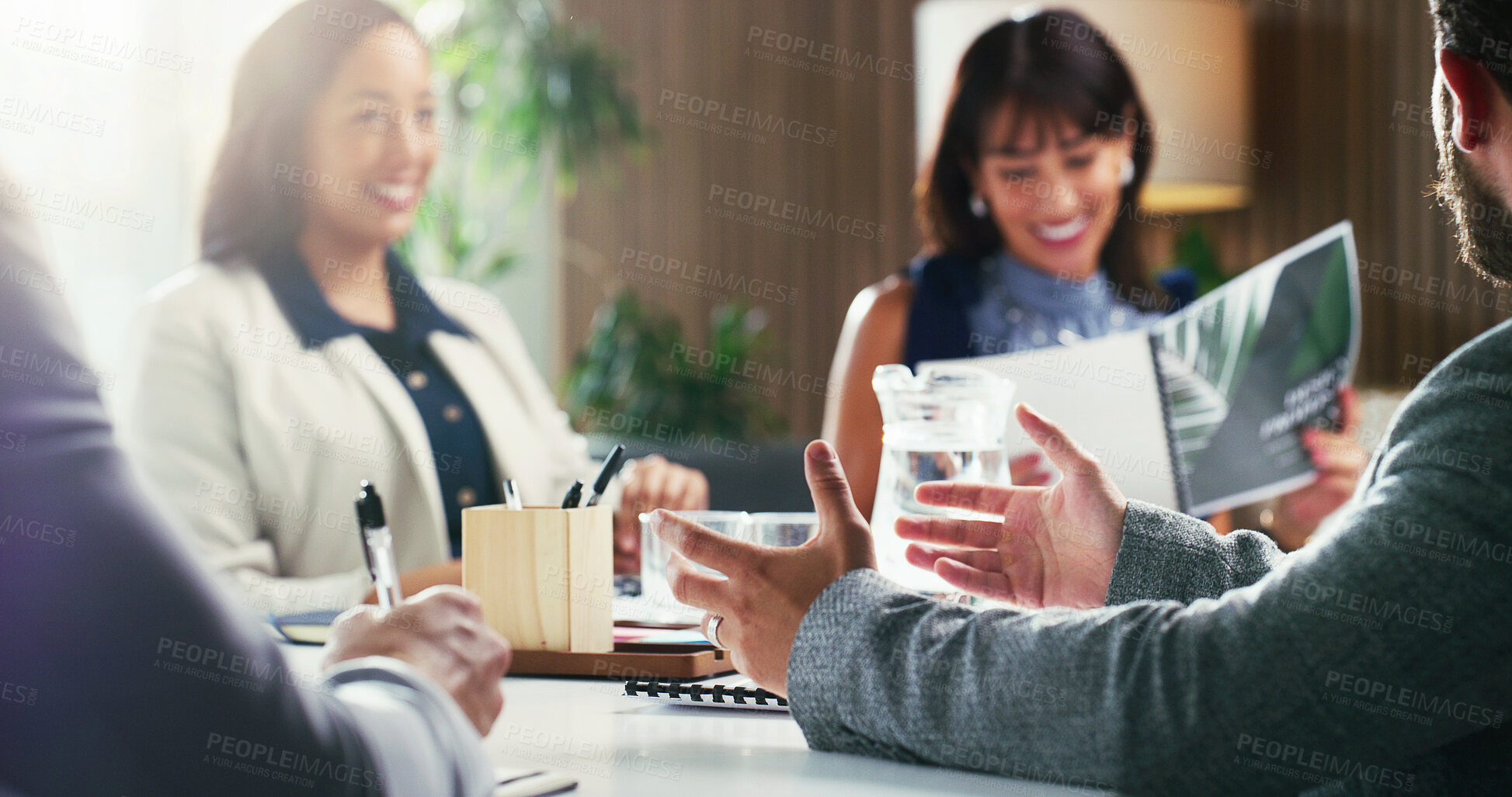 Buy stock photo Man, office and business people in meeting for planning, portfolio and property development. Real estate, team and workers with realtor for funding, budget review and proposal for listing evaluation