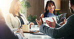 Documents, office and business people in meeting for planning, investment and property development. Realtor, team and workers with consultant for funding, proposal or portfolio for listing evaluation