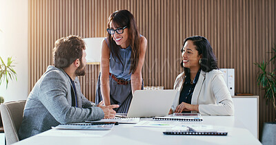 Buy stock photo Team, office and business people in meeting for finance, risk assessment and budget review. Corporate, boardroom and workers with manager for discussion, financial strategy or planning for investment