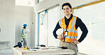Portrait, man and engineer with confidence at construction site, smile and development supervisor. Safety helmet, architecture and happy male person in building, project manager or proud professional