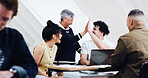 Teacher, student and high five in class with laptop, good news and lesson success for passing exam. Smile, lecturer and people at university with tech, celebration and academic progress for education