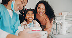 Happy, selfie and dentist with child and mom for social media, medical website and family clinic. Healthcare, orthodontist and girl with smile, photo and parent for dental care, success and insurance