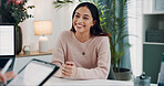 Patient, doctor or happy woman with tablet for consultation, medical checkup or visit in clinic. Female person, client or follow up appointment with technology or health advisor for healthcare advice