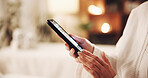Spa, woman and hands with phone for beauty app, online booking or massage reservation in salon. Female person, customer or checking option list with mobile smartphone for pamper choice or selection