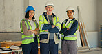 Engineer, portrait and team with arms crossed in building, ambition or solidarity for career growth. Civil engineering, construction site and happy people with pride, architecture and collaboration