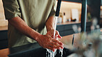 Health, water and man in kitchen with hand washing, bacteria prevention and sanitation for safety. Wellness, cleaning and person at sink with faucet, germ protection and hygiene routine in house.