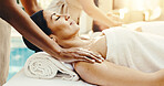 Hands, woman and sleeping at spa with masseuse, deep tissue and holistic treatment of back pain. Mature person, asleep or massage at salon for self care, muscle stiffness and therapeutic for wellness