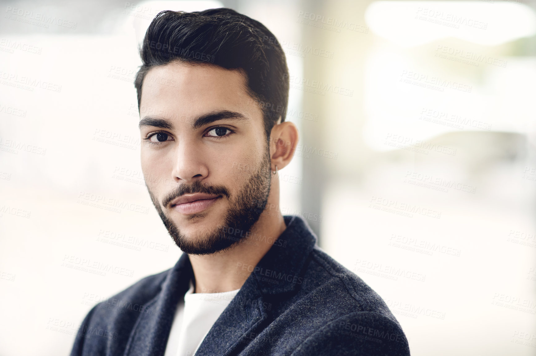 Buy stock photo Portrait, confidence and business man in office with ambition, about us and pride for financial job. Corporate, worker and professional in company as tax specialist with career experience in Qatar