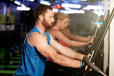 Buy stock photo Cardio, walk and man on treadmill in gym class for training exercise, body wellness and health. Athlete, active and male person on machine equipment for fitness challenge, daily steps and workout