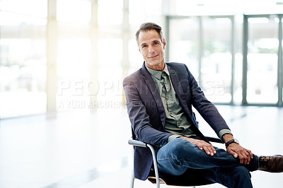 Buy stock photo Office, portrait and businessman with confidence for law firm, professional career and legal advice. Workplace, mature lawyer and pride for justice, compliance and corporate attorney with space