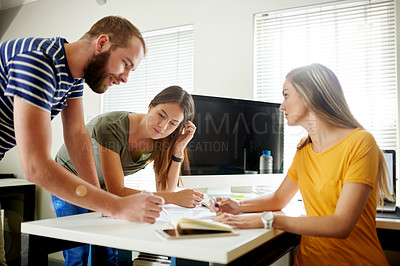 Buy stock photo People, designer and team with documents for project planning, collaboration or ideas in office. Creative group, employees or colleagues with paperwork or screen space for startup or development